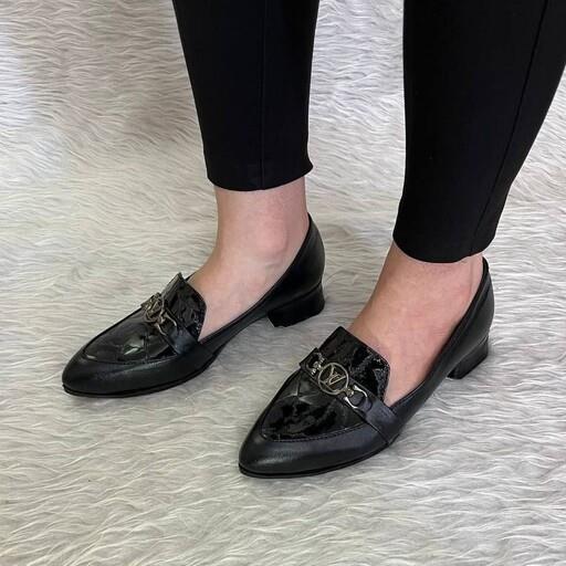 کفش زنانه پاشنه کوتاه  ورنی درختی کمردار